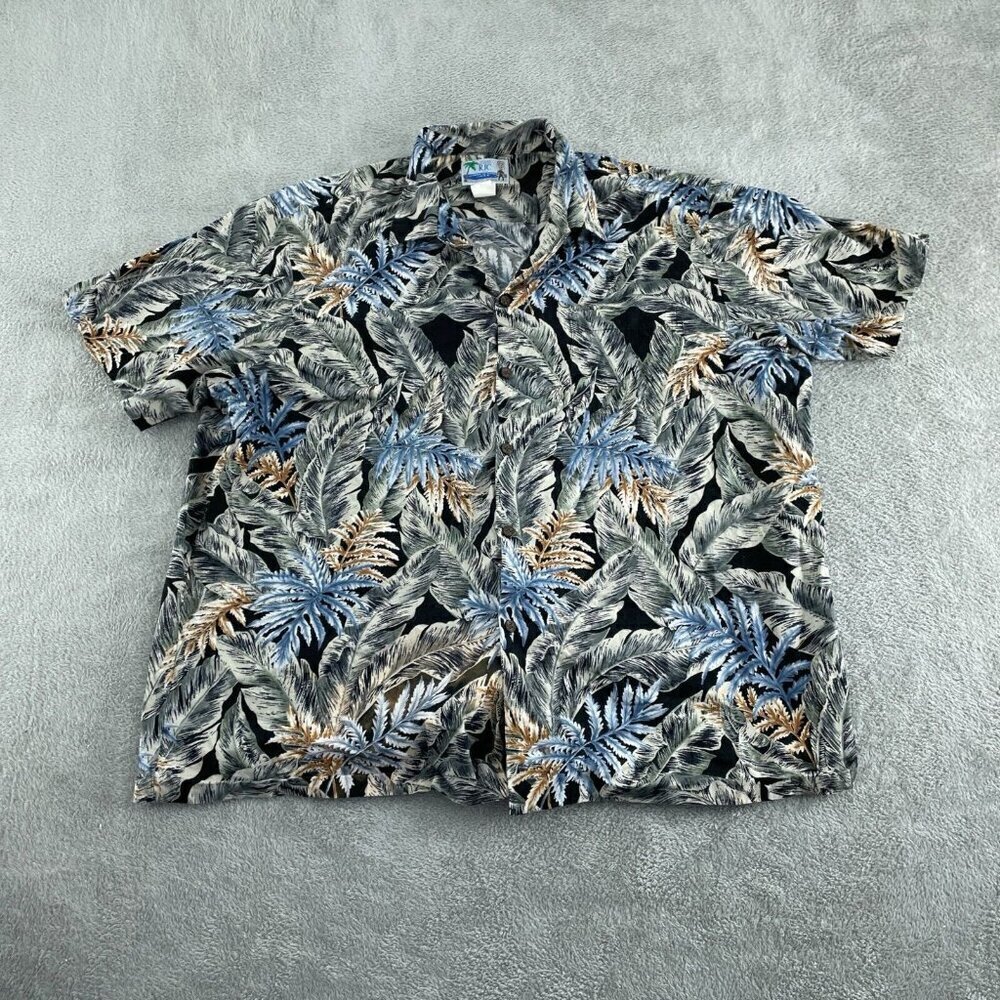 RJC Mens Hawaiian Shirt 2XL Black & Blue Tropical  Short Sleeve Button-Up 1067